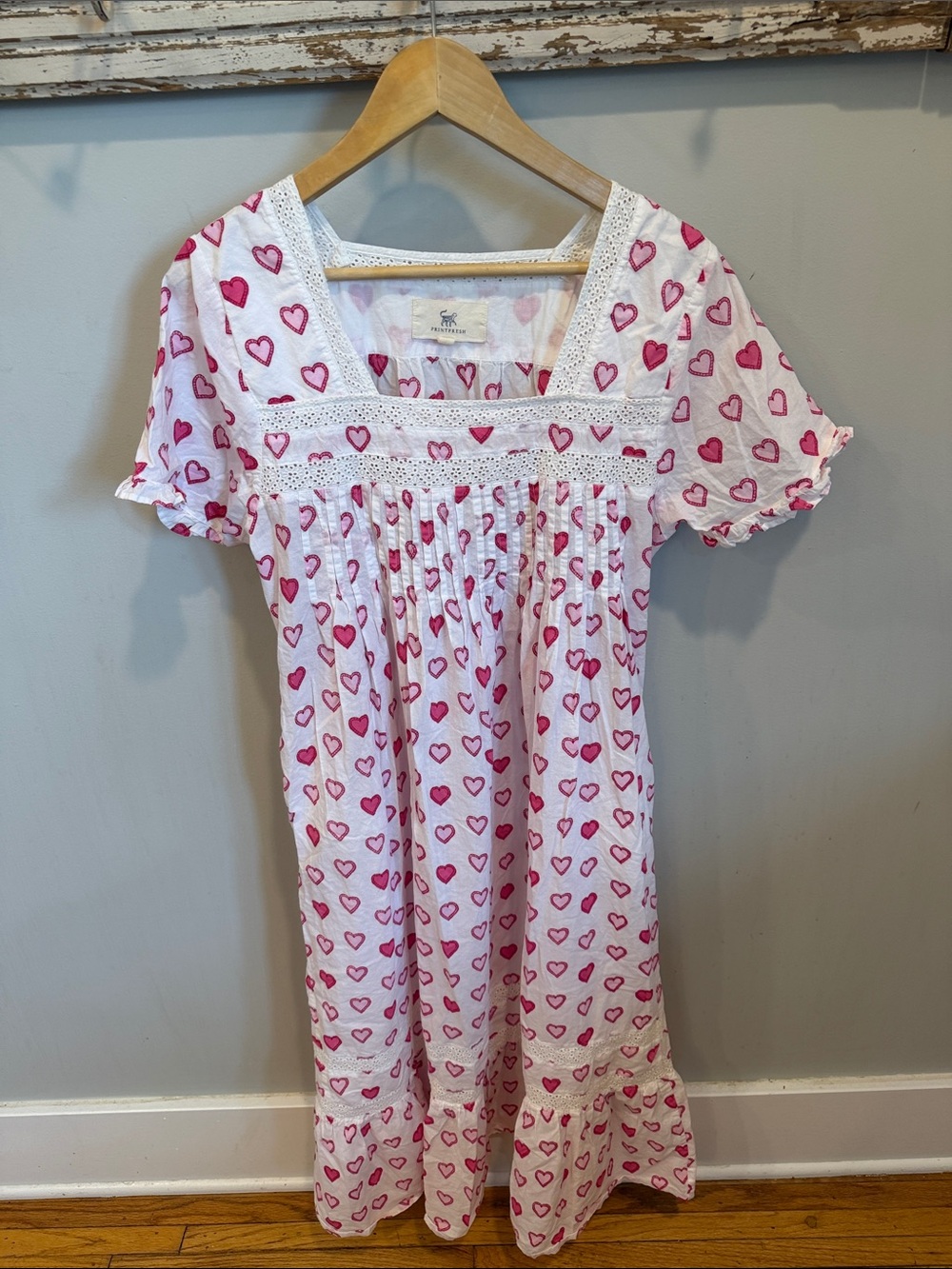 Printfresh Organic‎ Cotton Candy Heart Print Nightgown Dress Size Medium EUC